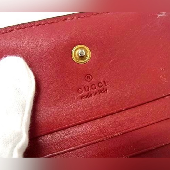 GUCCI GG Supreme PVC x leather cherry bi-fold wallet brown - Picture 6 of 7